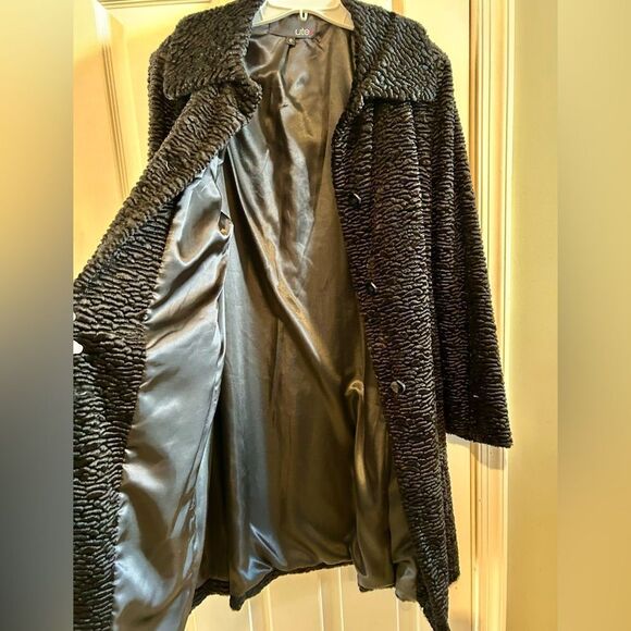 Utex Black Boucle lined Mid length Textured Faux Fur Swing Coat Vintage Size L - Picture 13 of 14